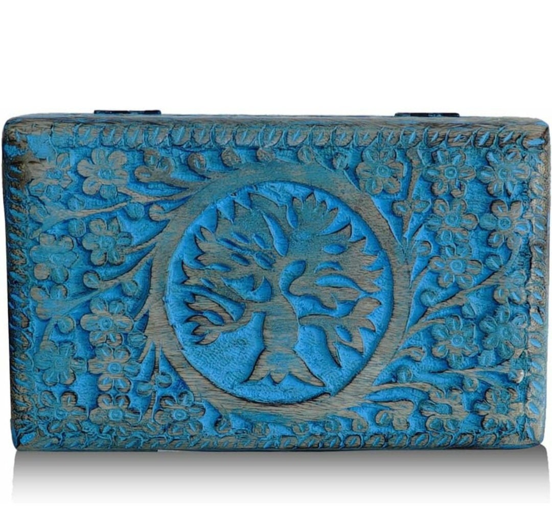 Handmade Blue Mango Wood Jewellery Box With Engraving Tree of Etsy