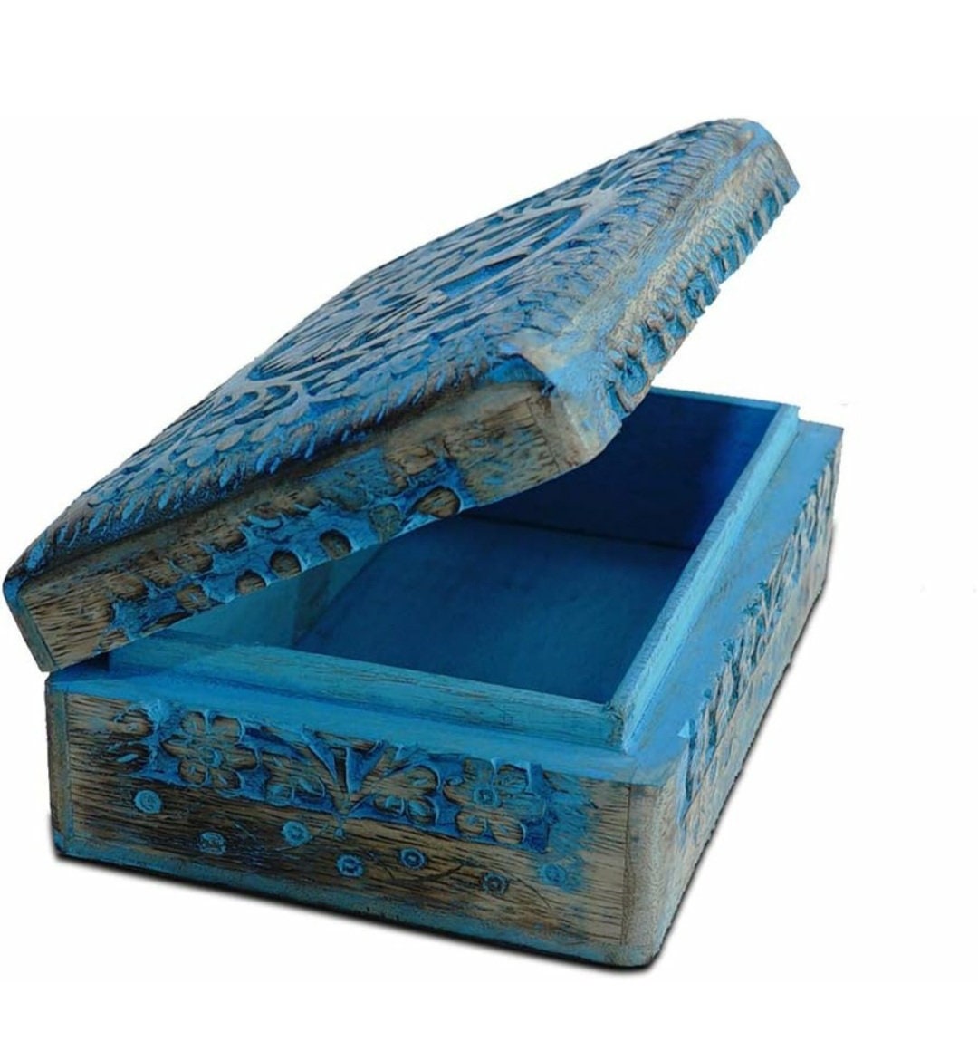 Handmade Blue Mango Wood Jewellery Box With Engraving Tree of Etsy