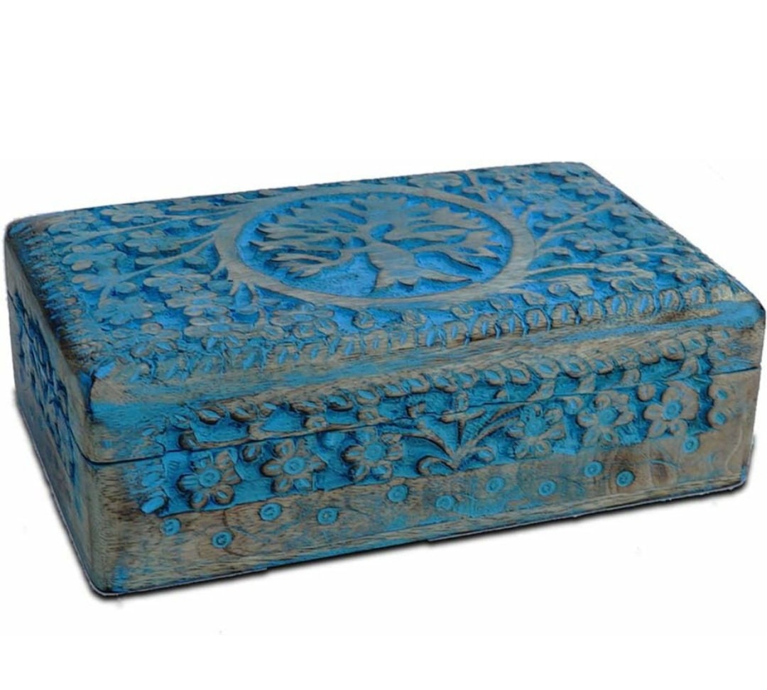 Handmade Blue Mango Wood Jewellery Box With Engraving Tree of Etsy