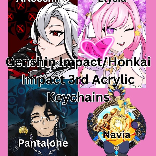 Genshin Impact, Honkai Impact 3rd Inspired Acrylic Keychain - Arlecchino, Pantalone, Navia, Elysia