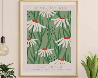 Floral Graphic Art, Poster, Flower Market, Amsterdam, Minimalist, Printable Wall Art, Digital Download, Home decor, Wall Decor