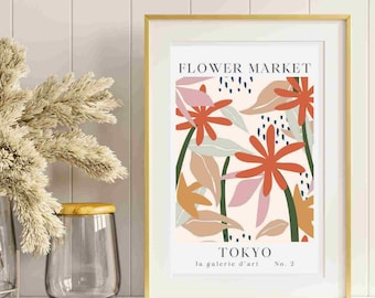 Floral Graphic Art, Poster, Flower Market, Tokyo, Minimalist, Printable Wall Art, Digital Download, Home decor, Wall Decor