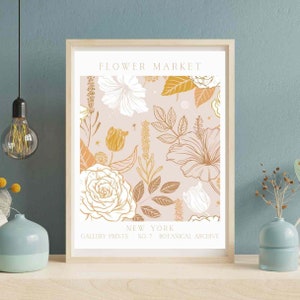 Grafische bloemenkunst, poster, bloemenmarkt, New York, minimalistisch, afdrukbare muurkunst, digitale download, woondecoratie, wanddecoratie