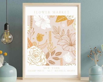 Floral Graphic Art, Poster, Flower Market, New York, Minimalist, Printable Wall Art, Digital Download, Home decor, Wall Decor