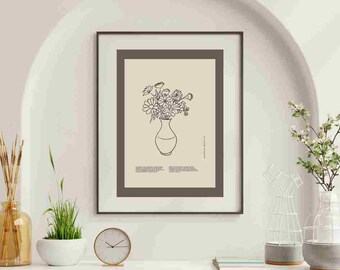 Floral Graphic Art, Poster, Flowers in Vase, Minimalist, Printable Wall Art, Digital Download, Home decor, Wall Decor, "Just Because"