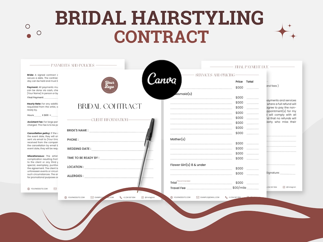 Bridal Hair Contract Template Wedding Hair Stylist Services Etsy Bridal Hair Contract Template Wedding Hair Stylist Services Etsy