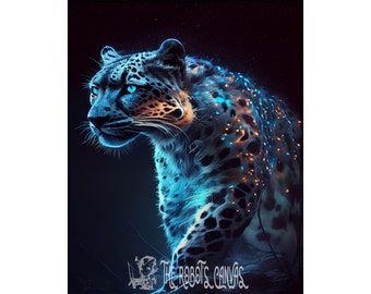 Digital Download, Snow Leopard, Magical Bioluminescent, Printable Wall Art, Instant Wall Art for Home or Office Decor | 7f2b
