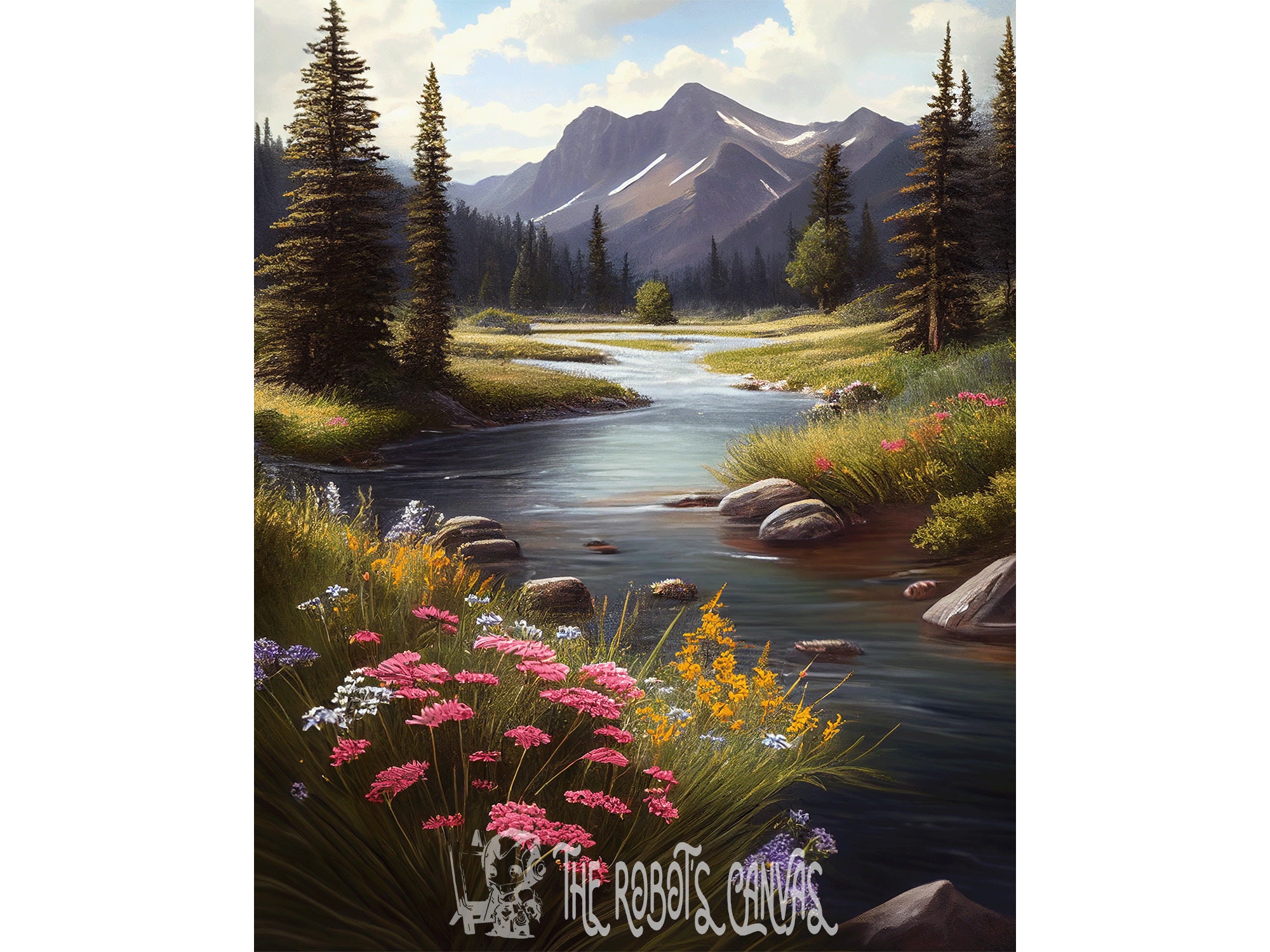 Nature's Melody: A Bob Ross-inspired Oil Painting Printable Digital ...