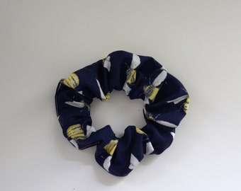 Handmade Navy Bee Pattern Scrunchie - Perfect Gift, Cute Hair Accessory for Spring