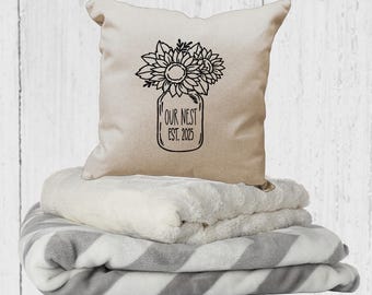 Personalized Our Nest Pillow Cover – Rustic Canvas Farmhouse Decor