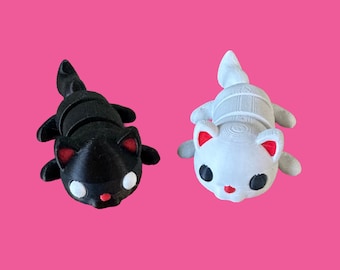 Articulated 3D Printed Cats | Black & White PLA Fidget Toy Set (3 Inch)