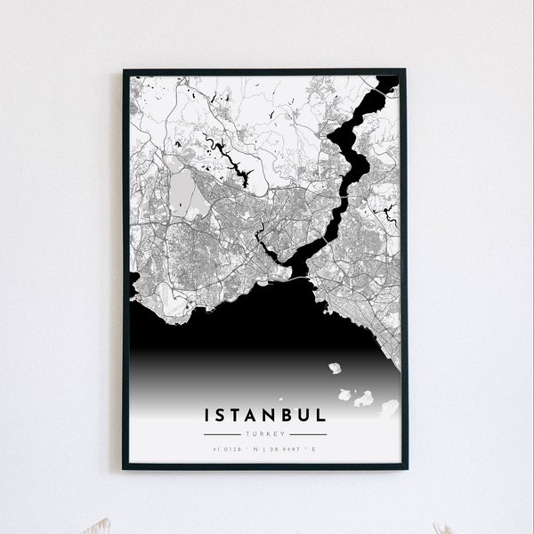 Istanbul Map Print, Istanbul City, Istanbul Map Poster, Turkey, City Map Print, Black and White Map, TR, Turkey Print, Office Wall Art