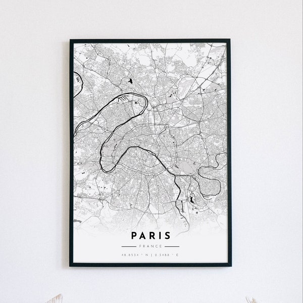 Paris Map Print, Paris City, Paris Map Poster, France, City Map Print, Black and White Map, FR, France Print, Office Wall Art