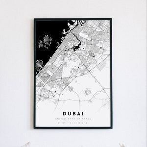 Dubai Map Print, Dubai City, Dubai Map Poster, Vereinigte Arabische Emirate, City Map Print, schwarz weiß Karte, AE, Emirates Print, Bürodekor