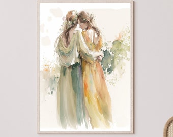 Waar je heen gaat, zal ik gaan, en waar je blijft, zal ik blijven (Ruth & Naomi) 3e, aquarelprint, Bijbelkunst, kunst aan de muur, digitale download