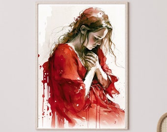 Graceful Redemption: A Watercolor Portrait of Mary Magdalene  , Jesus Art, Bible Art, Wall Art , Digital download