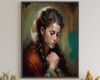 Divine Connection: Hannah's Prayer , Jesus Art, Bible Art, Wall Art ,oil painting, Digital download
