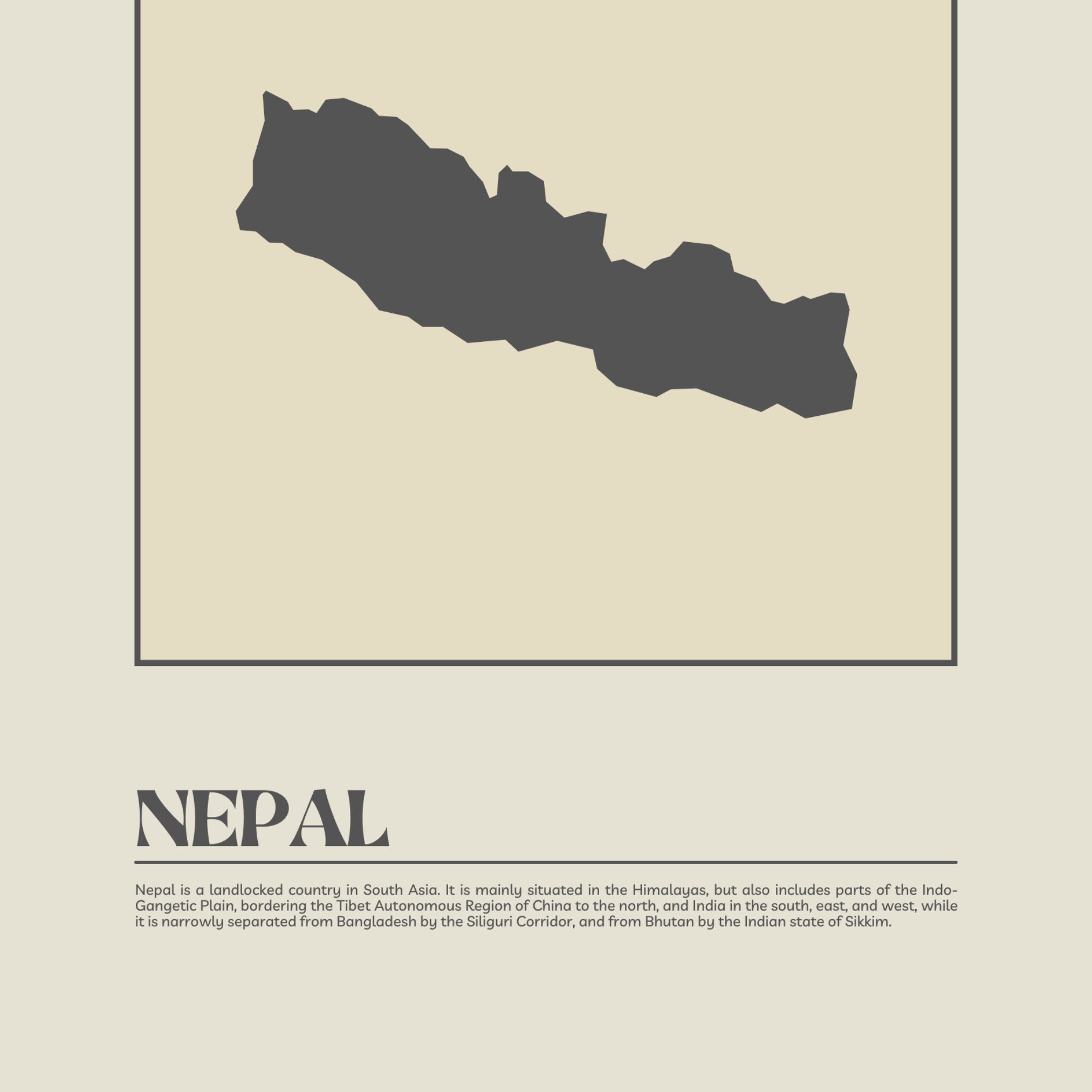 Nepal Map Poster Map of Nepal Art Print Nepal Map Print Travel Etsy