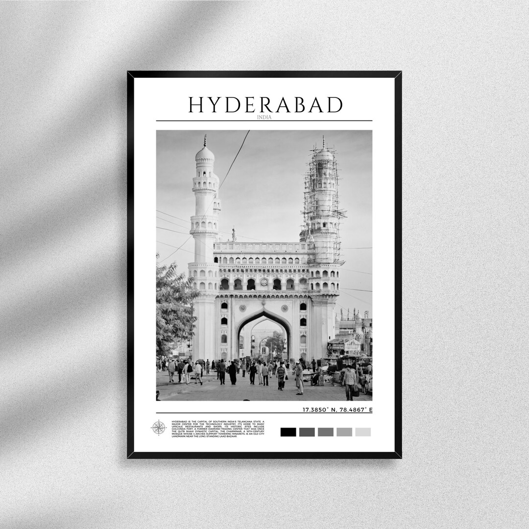 Black and White Hyderabad Print Hyderabad Wall Art Hyderabad Etsy