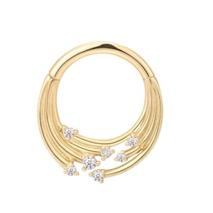 Liselotte Iconic Clicker, 14K Solid Gold Moissanite Diamond Septum, 18K cosmic Septum, Daith Clicker, Gift For Her