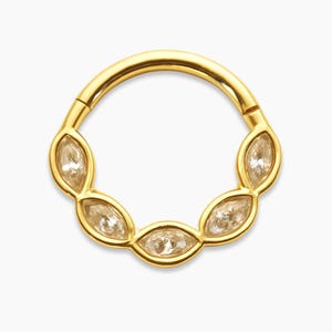 Hazel Marquise Diamond Daith, 14K Gold Hoop Septum clicker for her Bezel Setting Clicker, 18K Solid Gold Septum