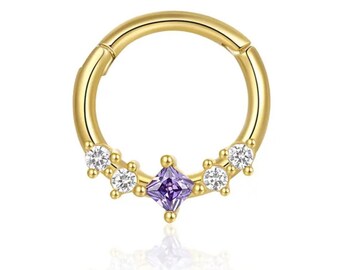 Molly 14K Septum Clicker Rings, Princess Septum Jewelry, Cartilage Helix Tragus Nose, Hoop Daith Earrings for Women Nose Piercing