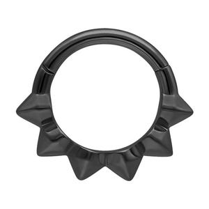 Maeve 925 Silver Black Prongs Hinged Clicker, Spikes Clicker, Silver Steel Clicker Ring With Decorated Spikes, Body Jewelry for Weddings