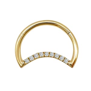 Mia 14K Solid Gold Moon Design Hoop Clicker Piercing ,Diamond Cartilage Clicker, Half Moon Hoop Earring Jewelry for Women Gift
