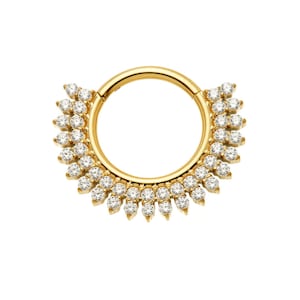 Hildegard 14K Double Studded Segment Solid Gold Diamond Hoop Earring, 16g Septum Daith Earring Diamond Clicker, Daith Ring Hoop Earrings
