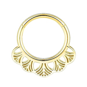 Miriam - Piercing para tabique nasal de oro macizo de 14 quilates, anillo Daith para trago, cartílago, hélice, nariz, aro para tabique nasal con forma de loto, chapado en oro