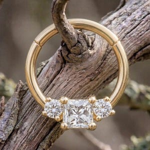 Zoe 14K Gold Princess Cut Moissanite Daith Clicker, 16G Septum Hoop