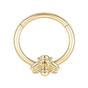 Dakota Bee Clicker Hoop Ring, Cartilage Ring, 14K Gold Septum, Cartilage Hoop, Tiny Cartilage Ring, Gift For Women
