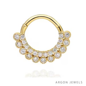 Josephine 14K Solid Gold Hinge Hoop Earring ,Moissanite Stone Hoop Earrings, 16G Nose Hoop Piercing, Hinge Hoop Piercing, Daith Earring