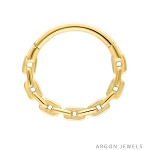 Bonnie Square Chain Hoop Piercing, 14K Solid Gold Septum, Gold Cartilage Daith Helix Tragus, Nose Hoop Piercing Jewelry