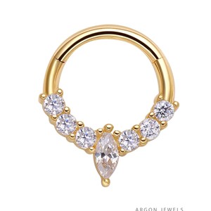 Drea 14K Solid Gold Septum, CZ Daith Piercing Jewelry, Cartilage Earring Hoop,  Nose Ring Septum Clicker, Helix Piercing Jewelry for Women