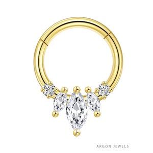 Aro para cartílago con aro de oro macizo de 14 quilates con diamante redondo y marquesa de Lucia, anillo para tabique nasal de 16 g, pendiente para hélix y trago de Daith