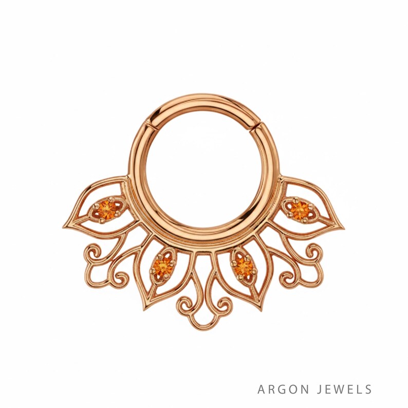 Jadvyga Solid Gold Septum Clicker Ring, Yellow Stone Nose Jewelry ...