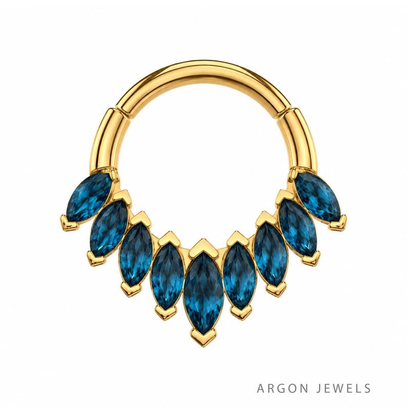 Iben Gold Septum Ring With Blue CZ Diamond, Elegant Boho Nose Hoop ...