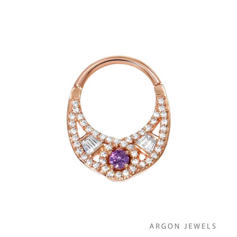 Irma 14K Gold Septum Ring, Pink Sapphire Moissanite Diamond Cartilage ...