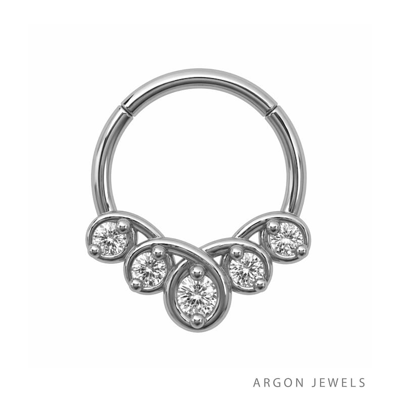 Maple 14K Gold Septum Clicker Ring Five Natural Diamond Nose Jewelry ...