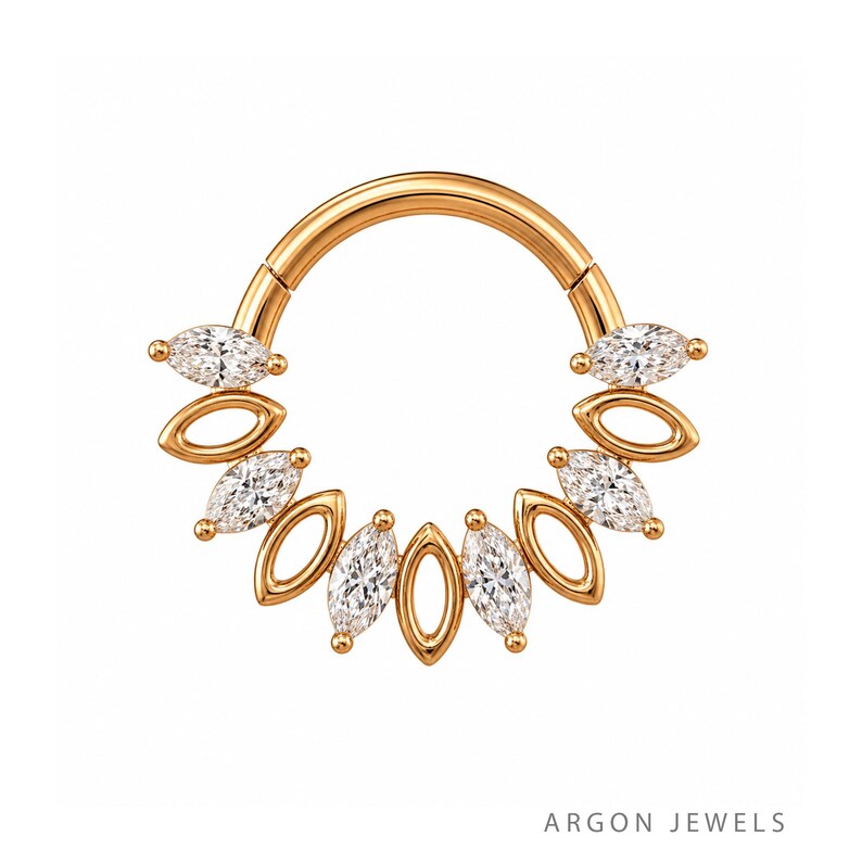 Blythe 14K Yellow Gold Marquise Diamond Septum Ring, Floral Nose Hoop ...
