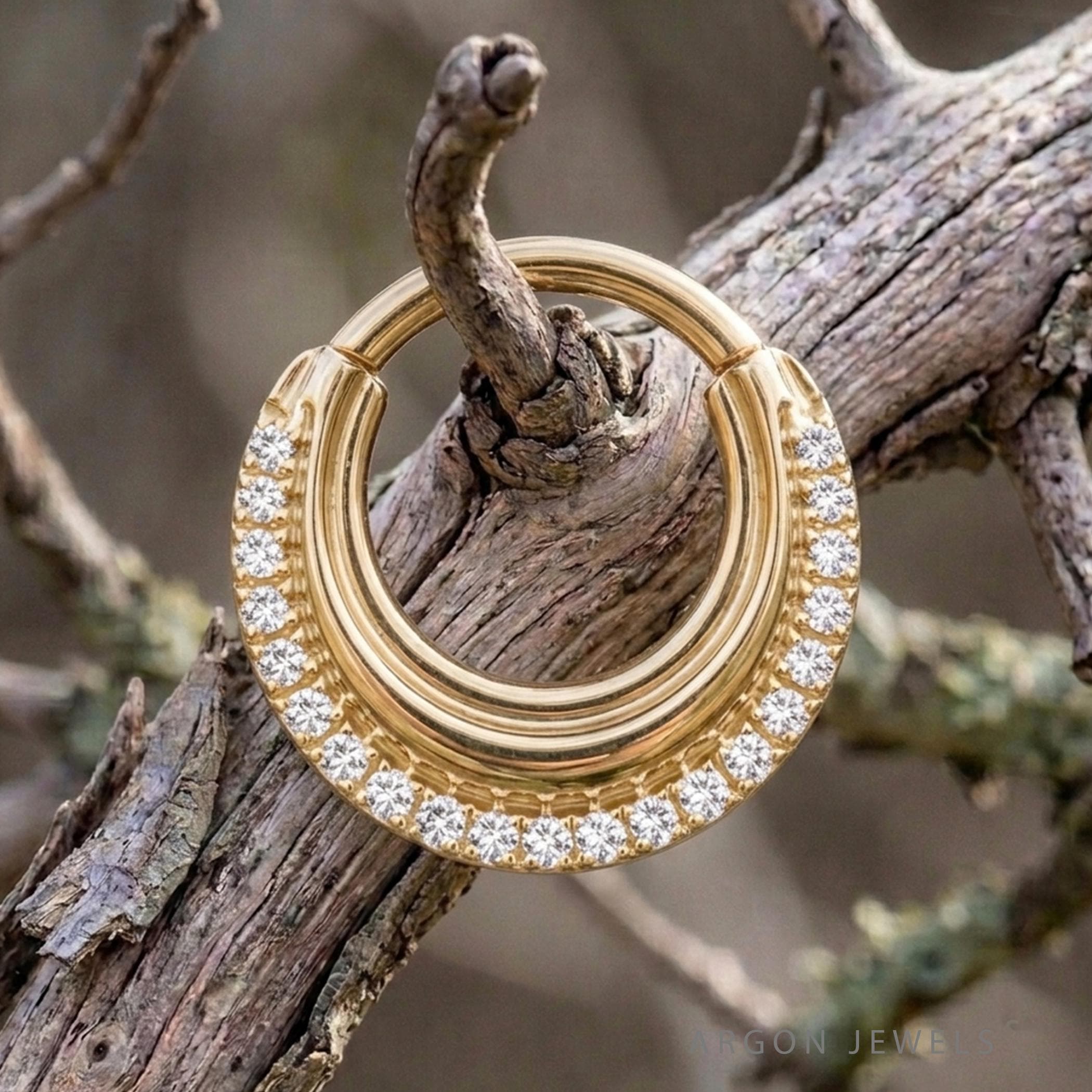 Gisela 18K Solid Gold Diamond Earring, 16g Septum Daith Clicker, Dhara Hoop Earring Yellow, Gift For Women