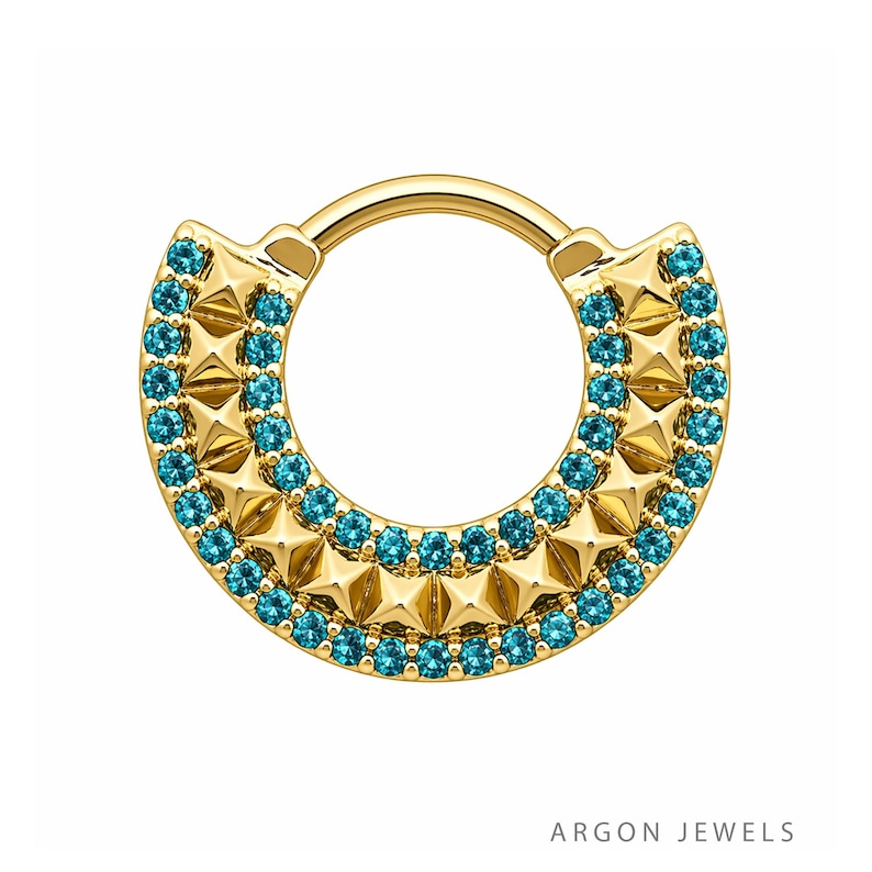 Saule Turquoise Septum Ring, Solid Gold Nose Hoop Blue Gemstone Clicker ...