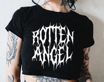 Rotten Angel Graphic Crop Top, Gothic Y2K