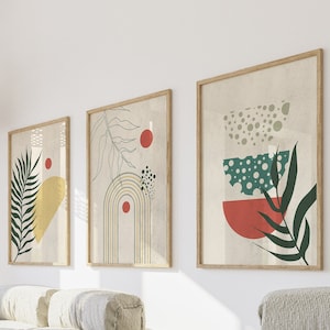 Boho Abstract Wall Art Prints | Sage Green Wall Art | Boho Wall Decor | Set of 3 Prints | Terracotta Wall Print