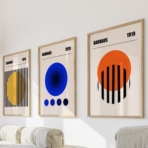 Bauhaus Poster 3 Piece Wall Art | Geometric Wall Art Print | Digital Wall Art | Mid Century Modern