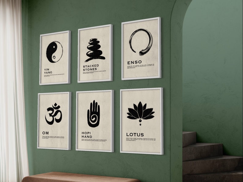 Zen Wall Art Set Japandi Wall Art Gallery Wall Set Enso Circle Yin Yang