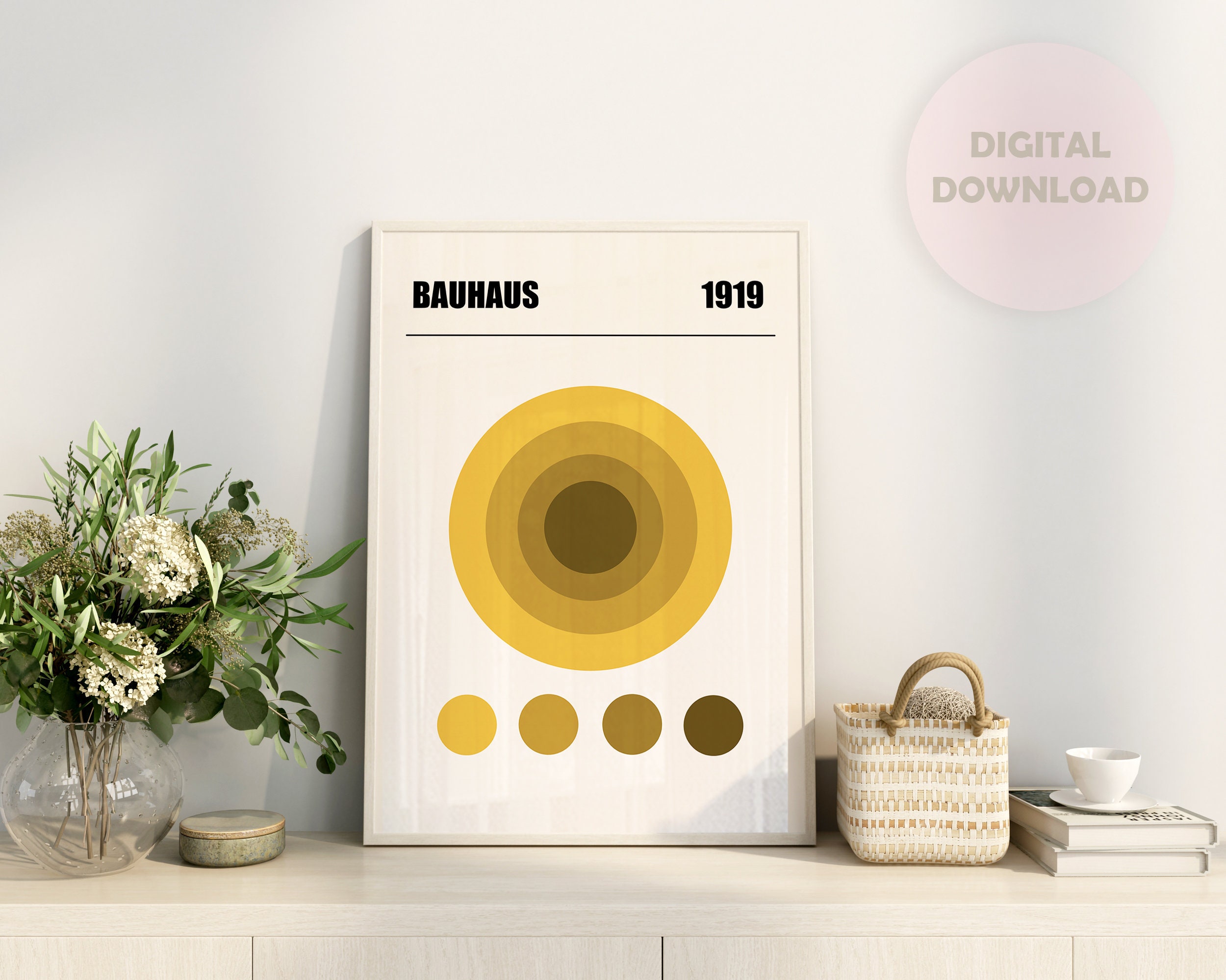 Mid Century Modern Bauhaus Wall Art Prints, Set of 3 Poster Boho Yellow ...