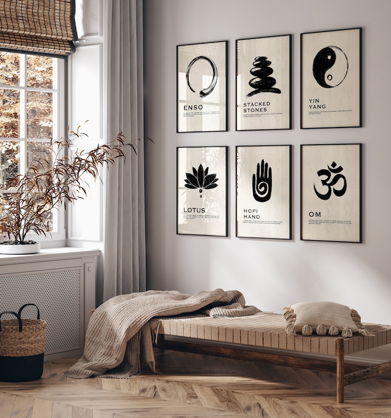 Zen Wall Art Set Japandi Wall Art Gallery Wall Set Enso Circle Yin Yang