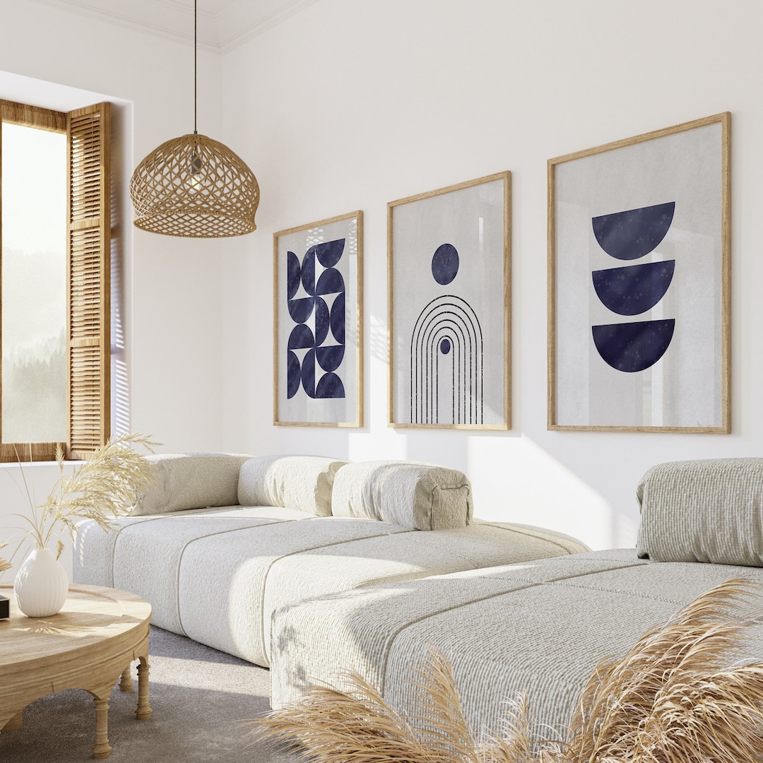 Mid Century Modern Boho Wall Art Prints | Set of 3 Abstract Geometric ...